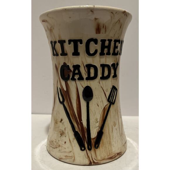 Vintage Alaskan Native Clay Pottery Ceramic Cream Brown Swirl Kitchen Caddy 1982 - Picture 1 of 6